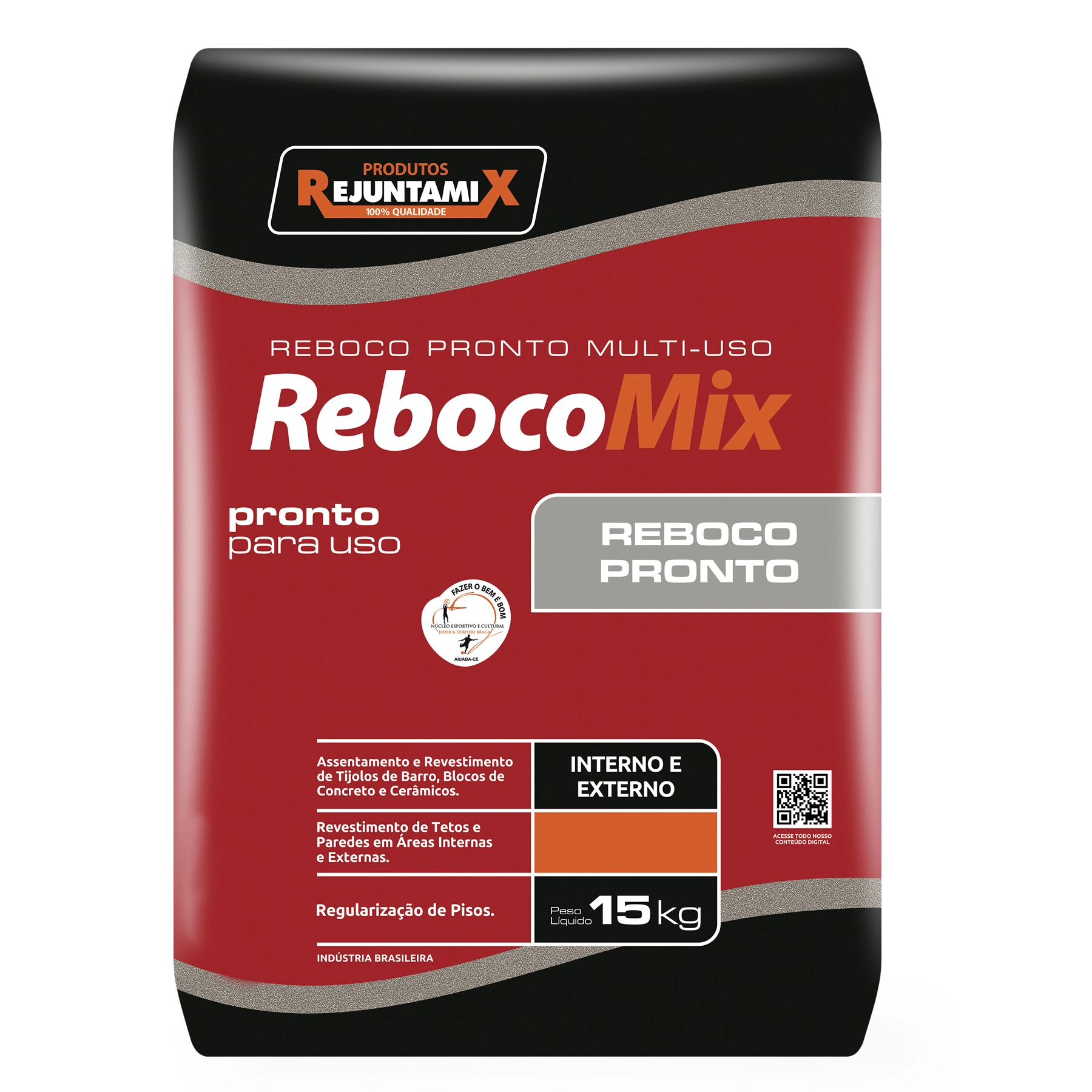 Argamassa Massa de Reparo Interno e Externo 15kg Cinza Reboco Pronto Rejuntamix