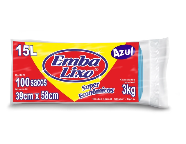 Saco De Lixo Embalixo Super Econômico Azul 15 Litros 100 Sacos