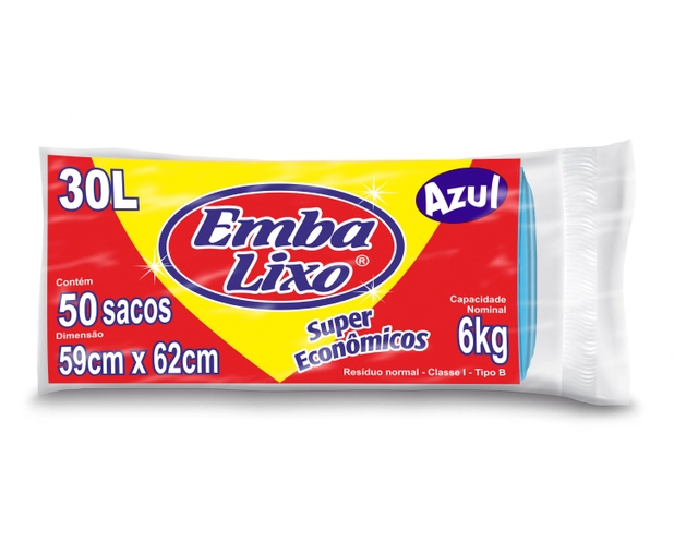 Saco De Lixo Embalixo Super Econômico Azul 30 Litros 50 Sacos