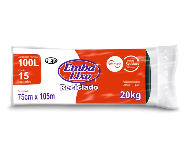 Saco De Lixo Embalixo Reciclado 100 Litros 15 Unidades