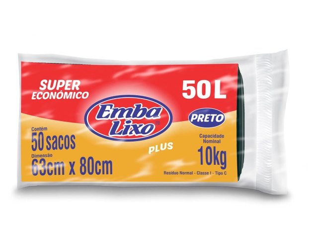 Saco De Lixo Embalixo Super Econômico Plus Preto 50 Litros 50 Sacos 880g