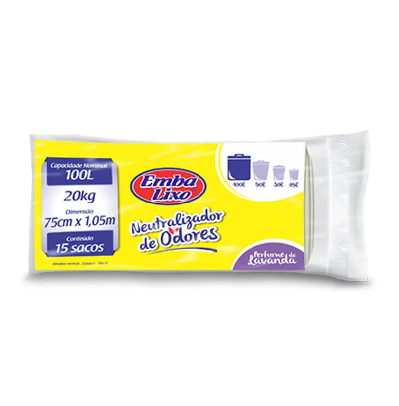 Saco de Lixo Neutralizador de Odor 100 Litros Branco 75x105 cm Embalixo