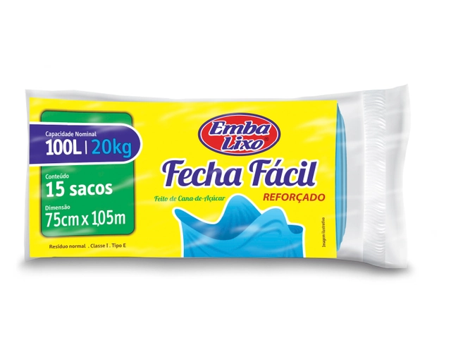 Saco Lixo Embalixo 100 Litros Fecha Fácil com 15 Unidades