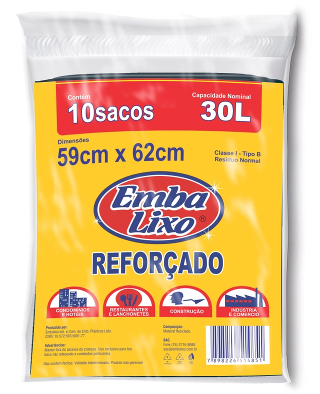 Saco Lixo Embalixo 30 Litros Almofada com 10 Unidades