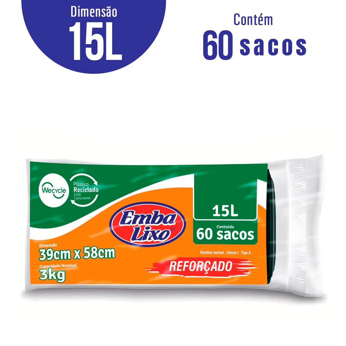 Saco Lixo Embalixo 15 Litros Preto Reforçado 60 Unidades