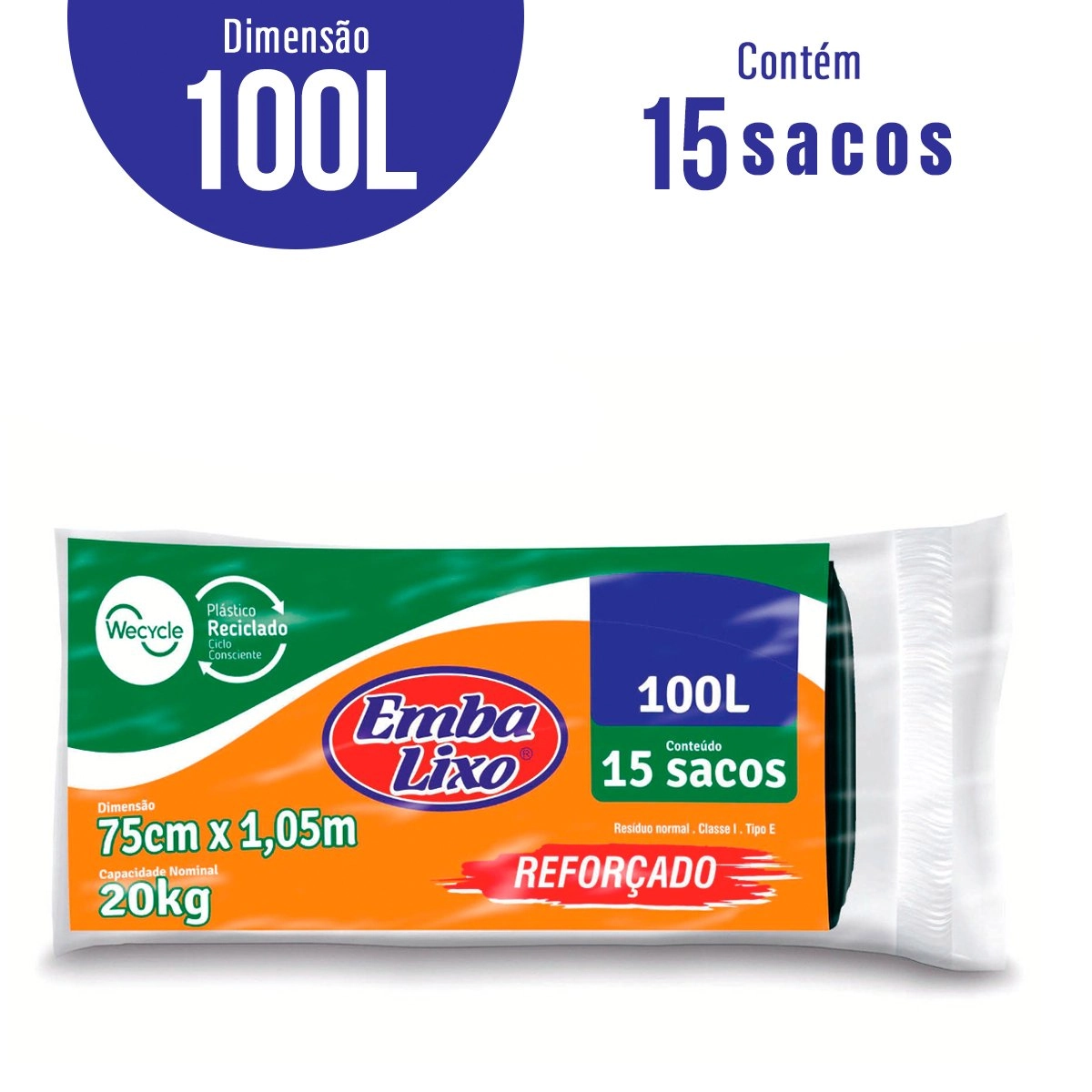 Saco Lixo Embalixo 100 Litros Preto Reforçado com 15 Unidades