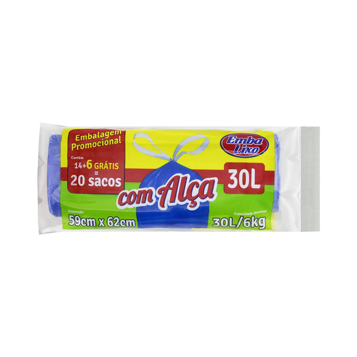 Saco Para Lixo Embalixo Com Alça Promocional 30 Litros 20 Sacos 290g