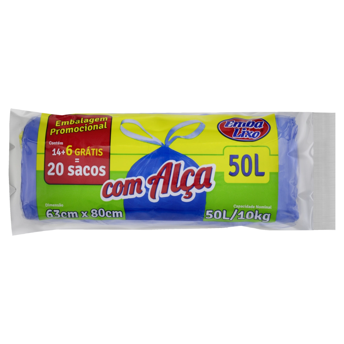 Saco Para Lixo Embalixo Com Alça Promocional 50 Litros 20 Sacos 290g
