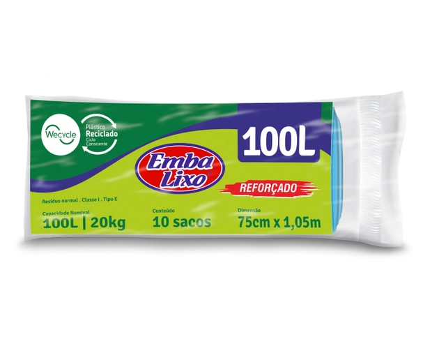 Saco Lixo Embalixo 100 Litros Azul Reforçado com 10 Unidades