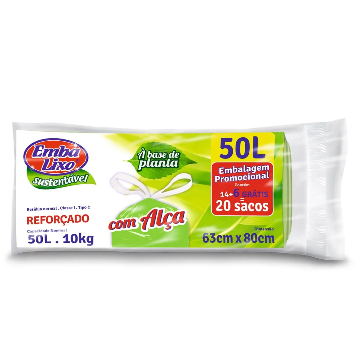 Saco Lixo Embalixo 50 Litros Sustentável com 20 Unidades