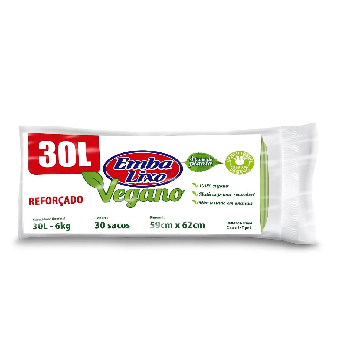 Saco de Lixo Embalixo Vegano Verde com 30 Unidades de 30 Litros