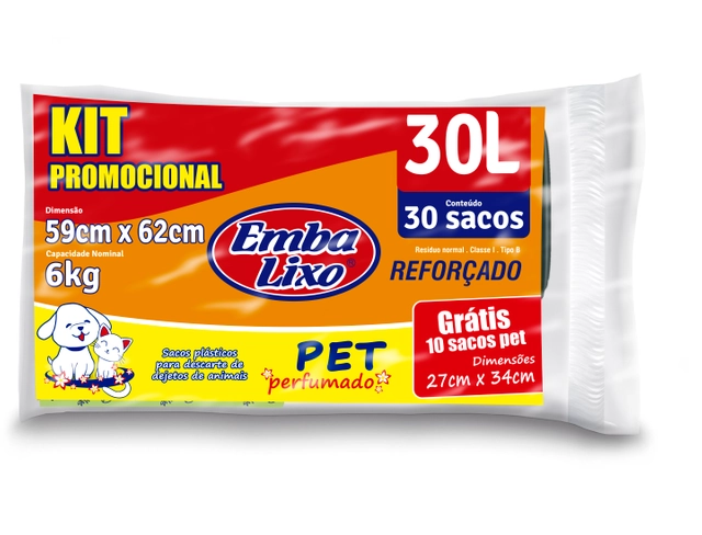Saco De Lixo Embalixo Kit Promocional Pet Reforçado E Perfumado 30 Litros 30 Sacos 590g