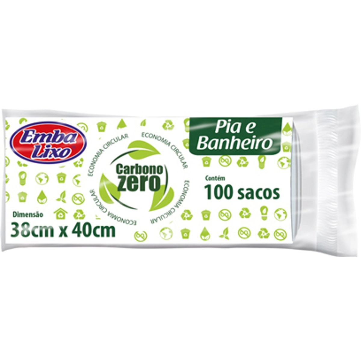 Saco Lixo Embalixo Carbono Zero Pia e Banheiro com 100 Unidades
