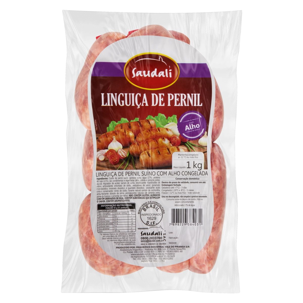 Linguiça De Pernil Suíno Com Alho Saudali 1kg