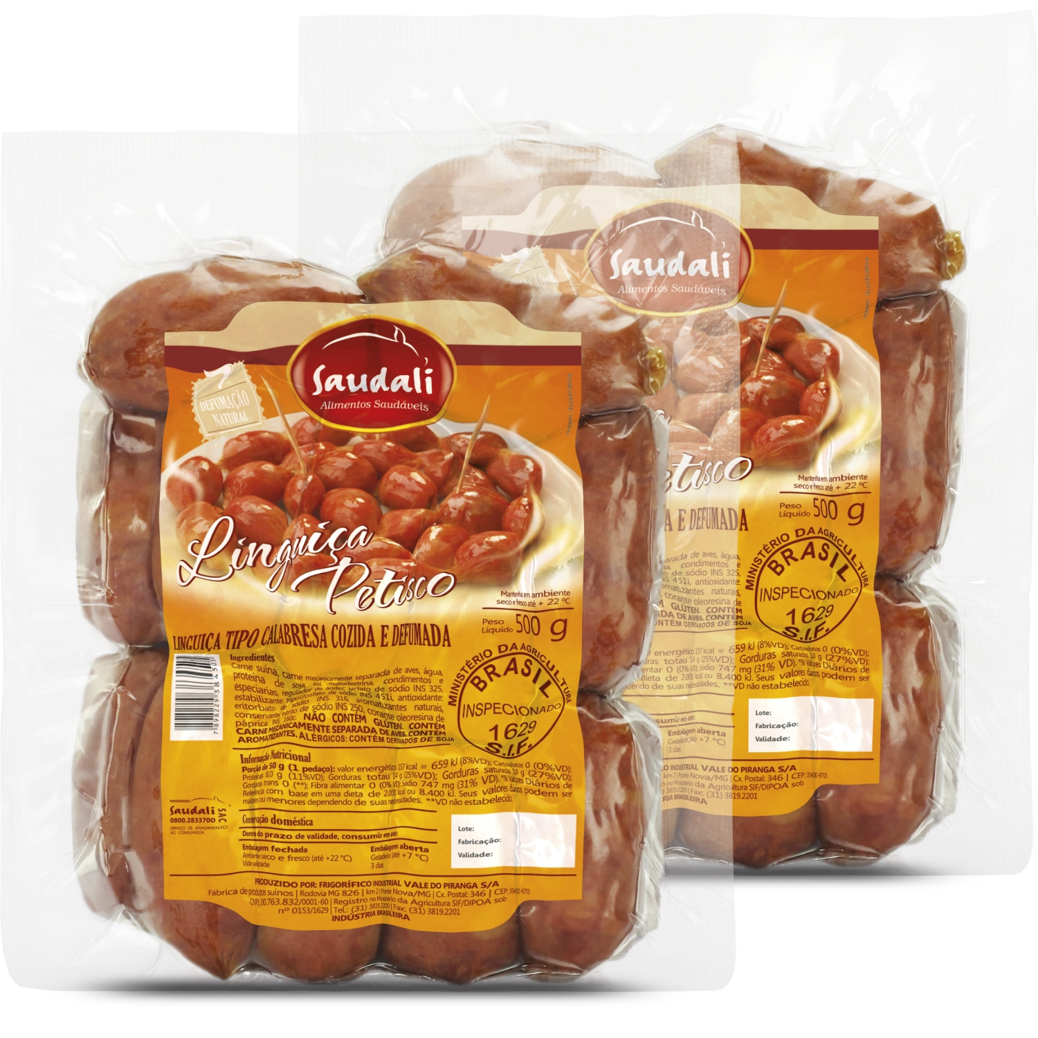 Linguiça Calabresa Cozida E Defumada Petisco Saudali 500g
