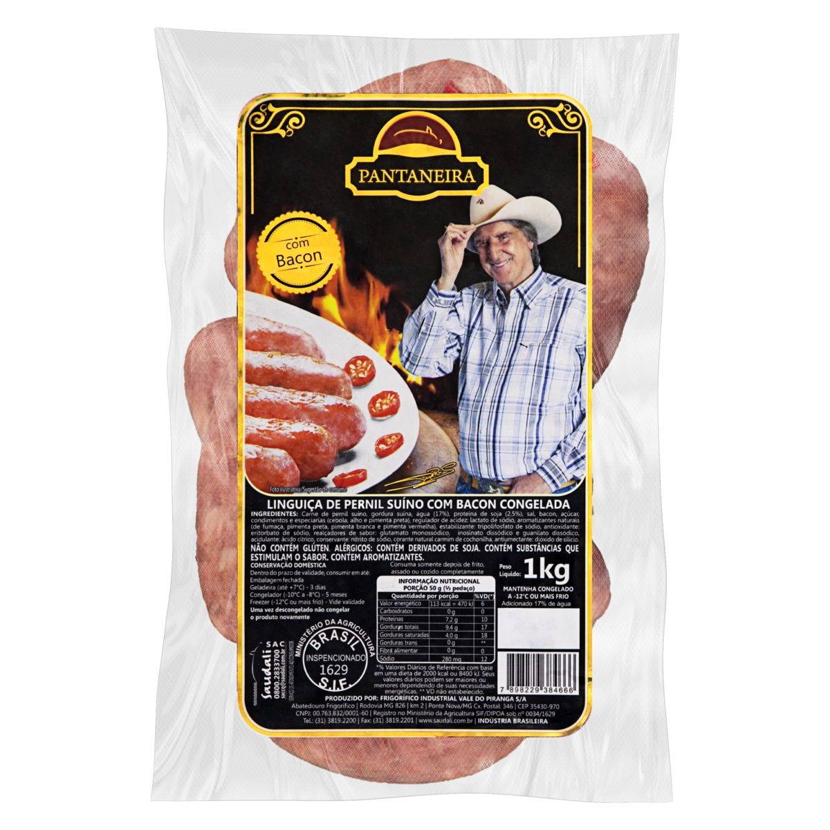 Linguiça De Pernil Suíno Com Bacon Saudali Pantaneira 1kg