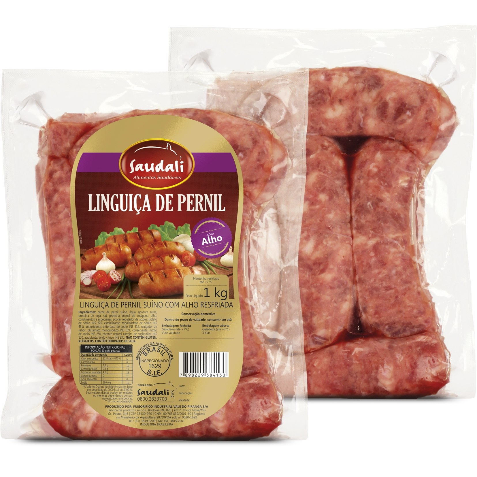 Linguiça De Pernil Suíno Com Alho Saudali Pantaneira 1kg