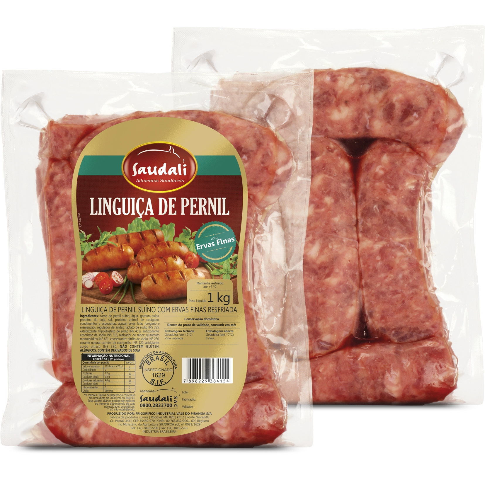 Linguiça De Pernil Suíno Com Ervas Finas Saudali Pantaneira 1kg