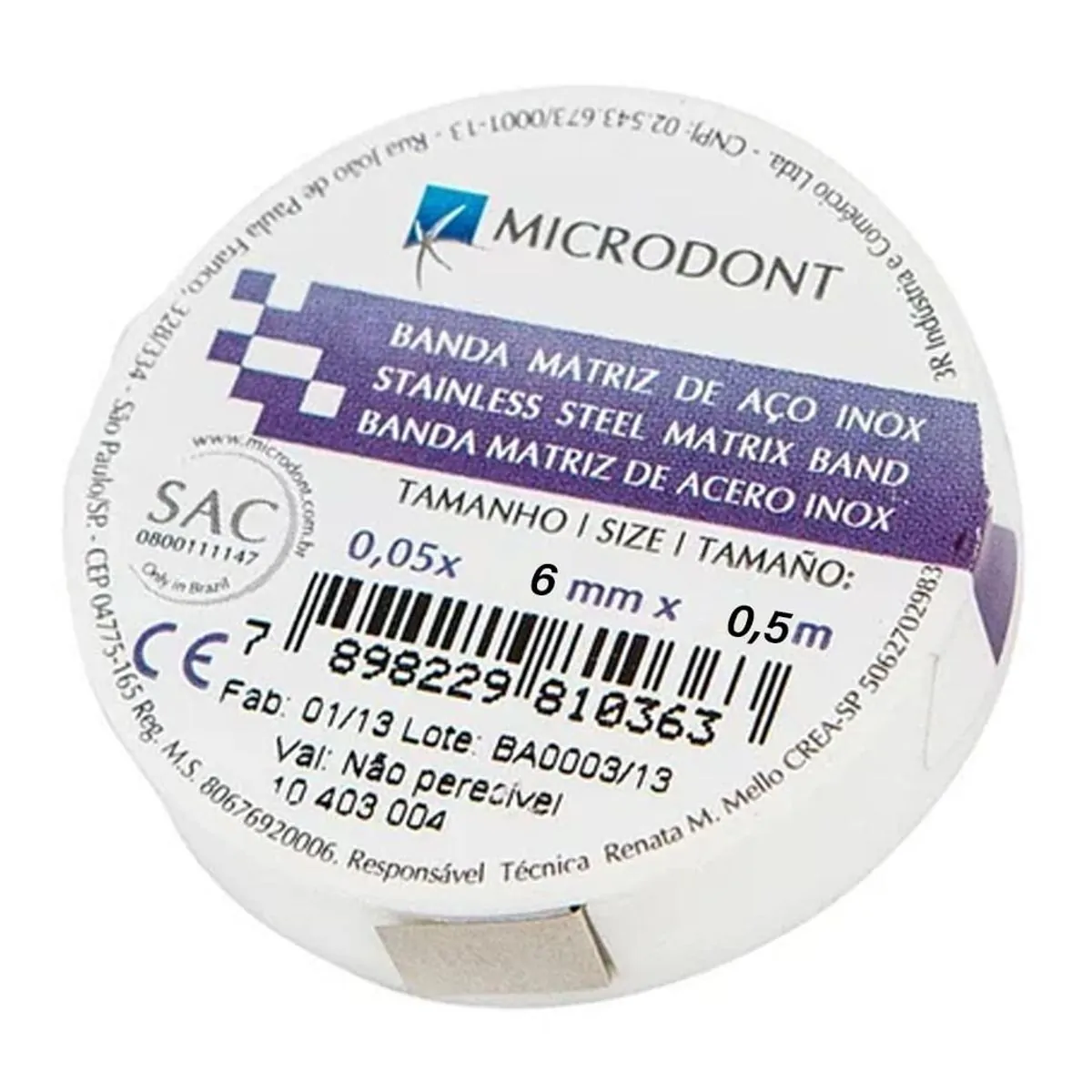 Fita Banda Matriz Metálica - Microdont - Banda Matriz De Aço Inox 6mmx0,5m - Microdont