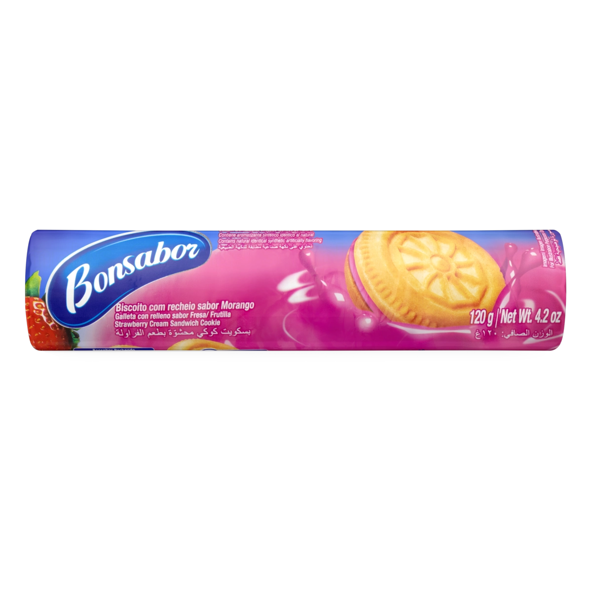 Biscoito Recheio Morango Bonsabor Pacote 120g