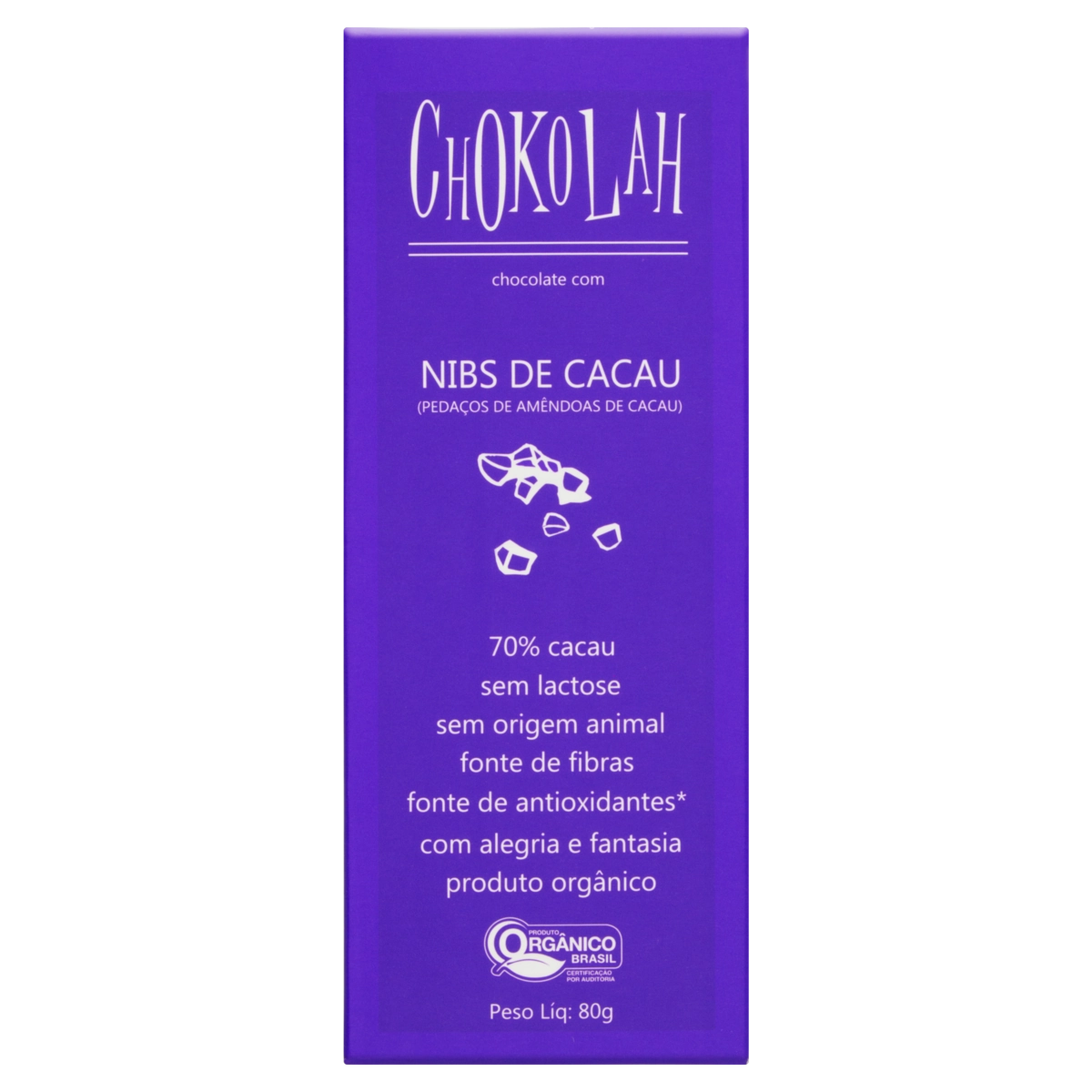 Chocolate 70 Cacau Com Nibs Orgânico Zero Lactose Chokolah Caixa 80g 2 Unidades