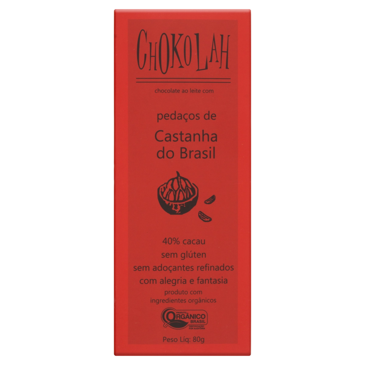 Chocolate Ao Leite 40 Cacau Com Pedaços De Castanha Orgânico Chokolah Caixa 80g 2 Unidades