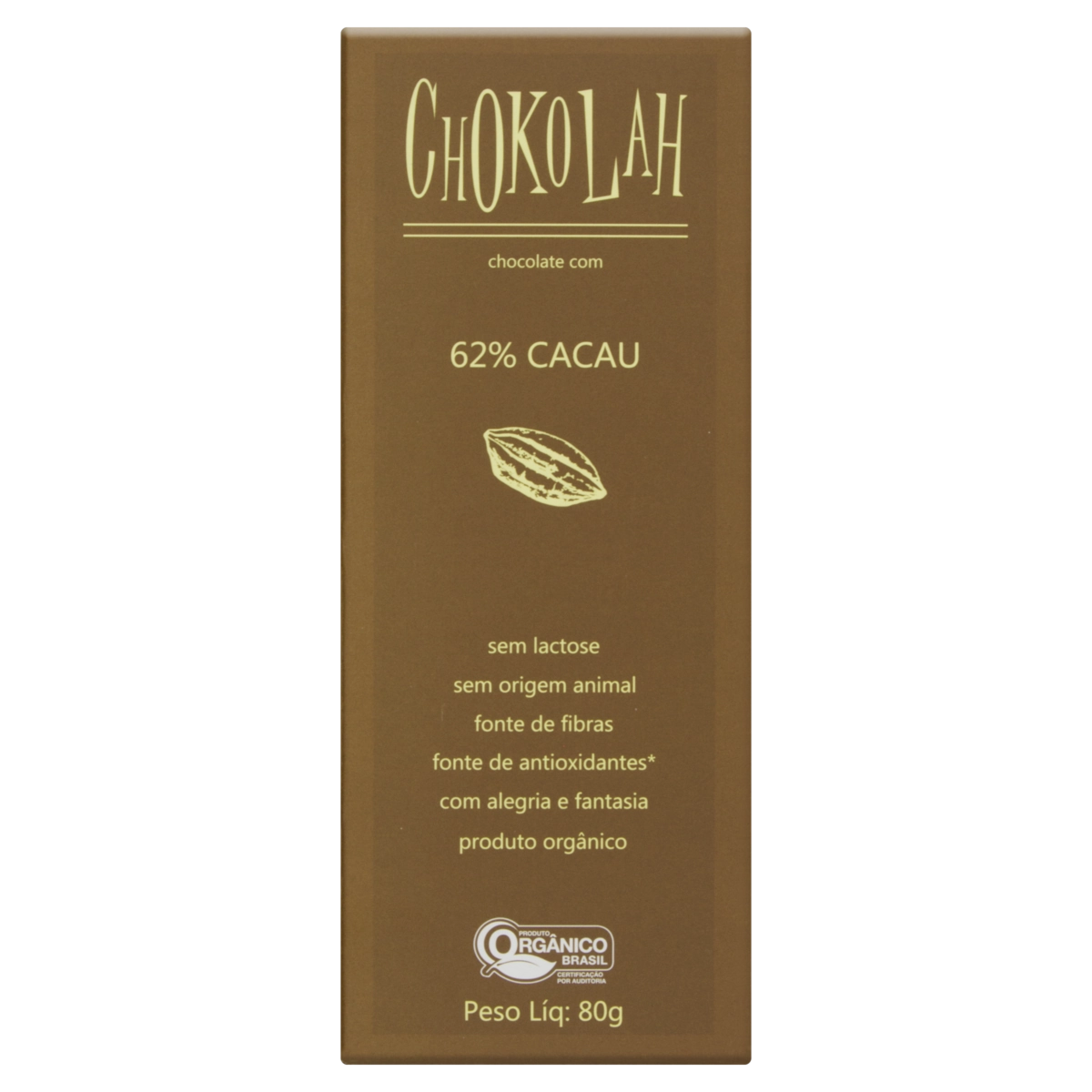 Chocolate Amargo 62 Cacau Orgânico Zero Lactose Chokolah Caixa 80g 2 Unidades
