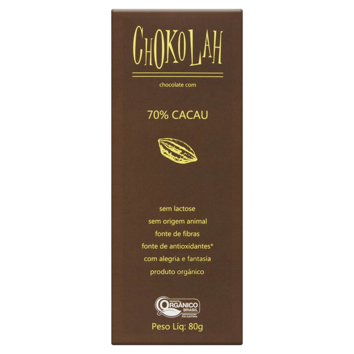 Chocolate Orgânico Meio Amargo 70 CHOKOLAH Tablete 80g