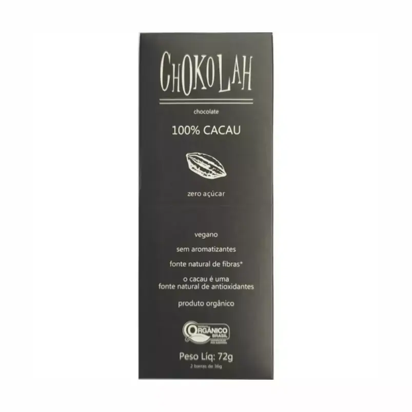 Chocolate 100% Cacau Zero Açúcar Orgânico CHoKolaH 72g