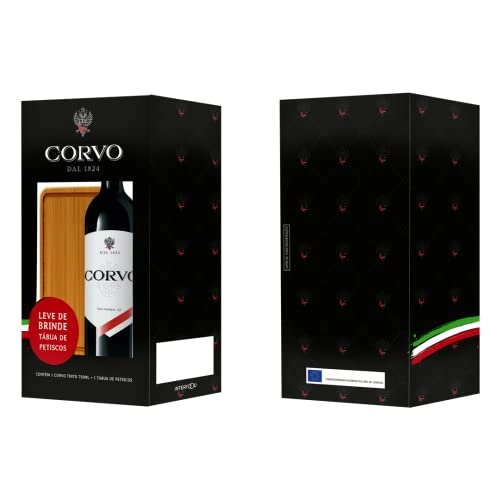 Kit Tábua De Petiscos Vinho Italiano Tinto Demi Sec Vendemmia Corvo Terre Siciliane 750ml