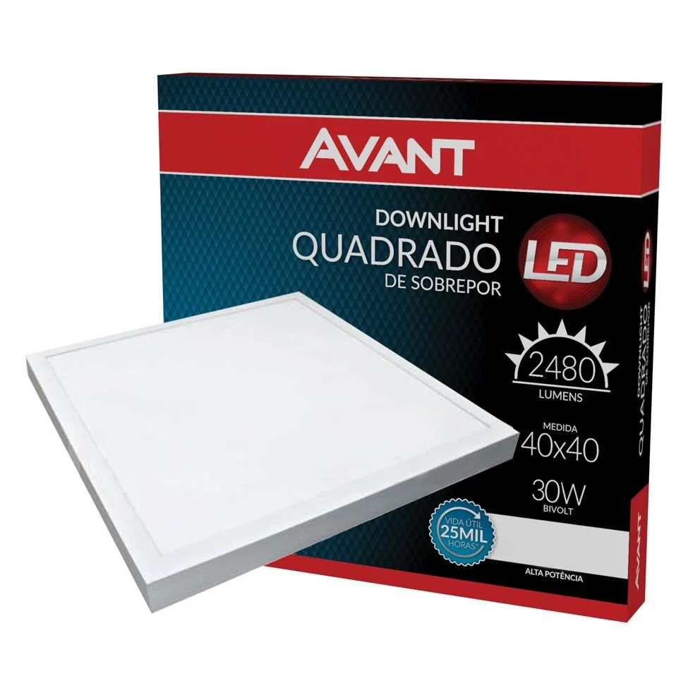 Plafon quadrado sobrepor 40x40 30w branco frio AVANT