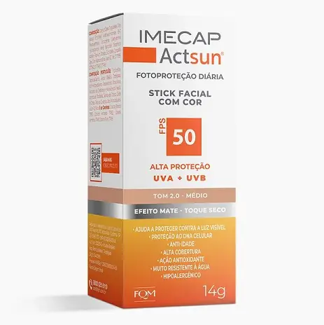 Protetor Solar Facial Stick Imecap Actsun Toque Seco Fps50 Tom 2 Médio 14g