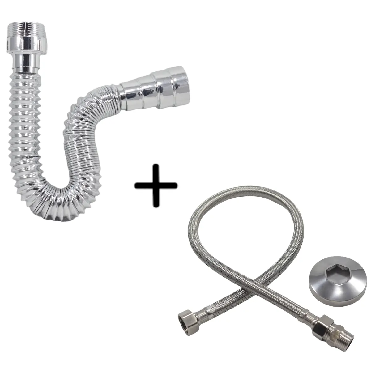 Kit Sifão Sanfonado Cromado + Engate Flexivel Trançado 40 Cm