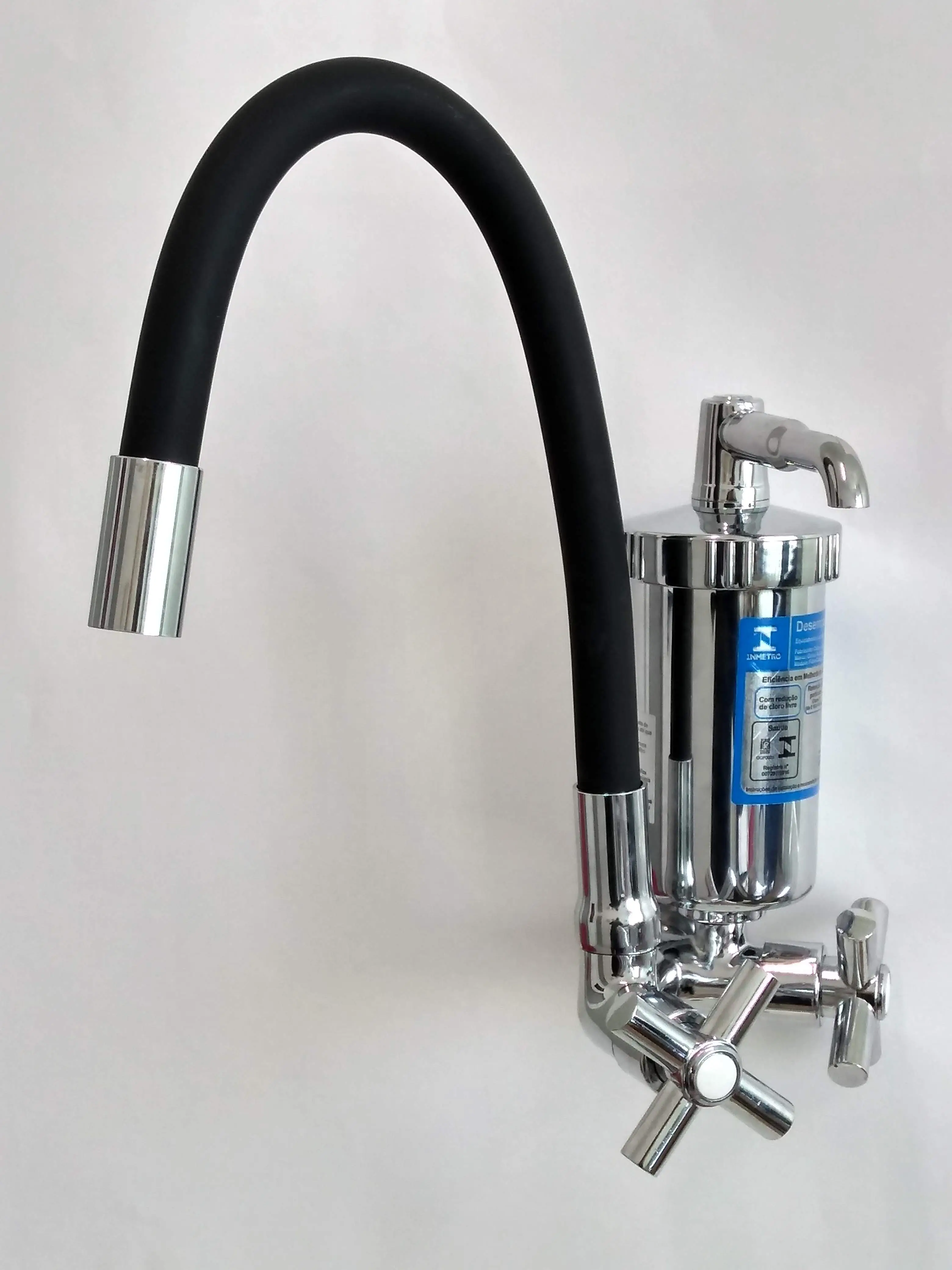 Torneira Gourmet Filtro C-64 Tubo Flexível Preto Parede 1/4 Volta