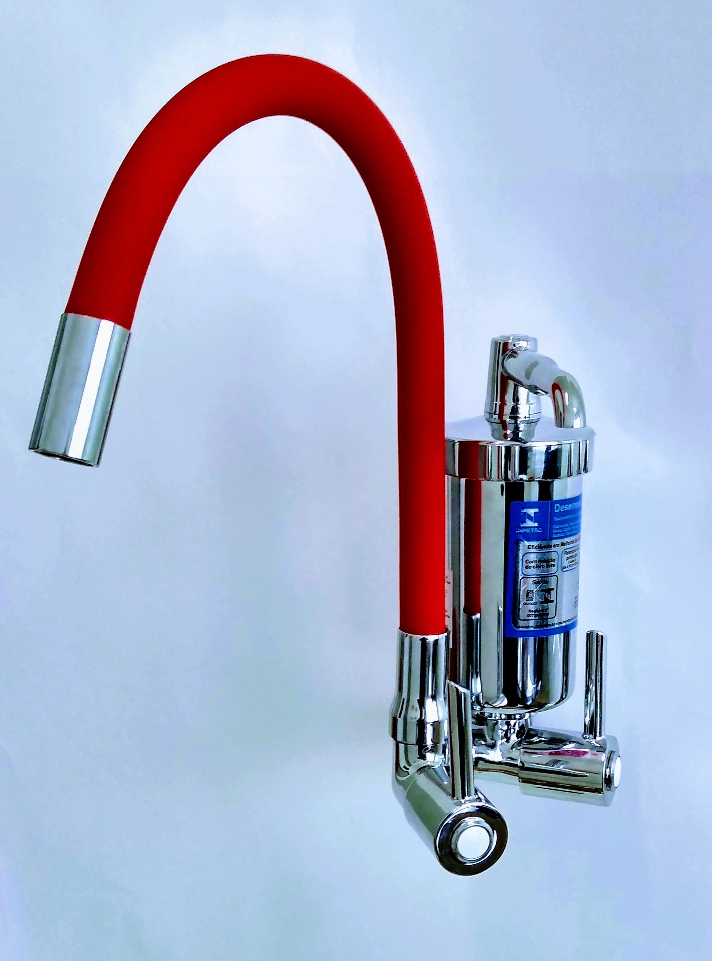 Torneira Gourmet Filtro C-61 Tubo Flexível Vermelho Parede 1/4 Volta