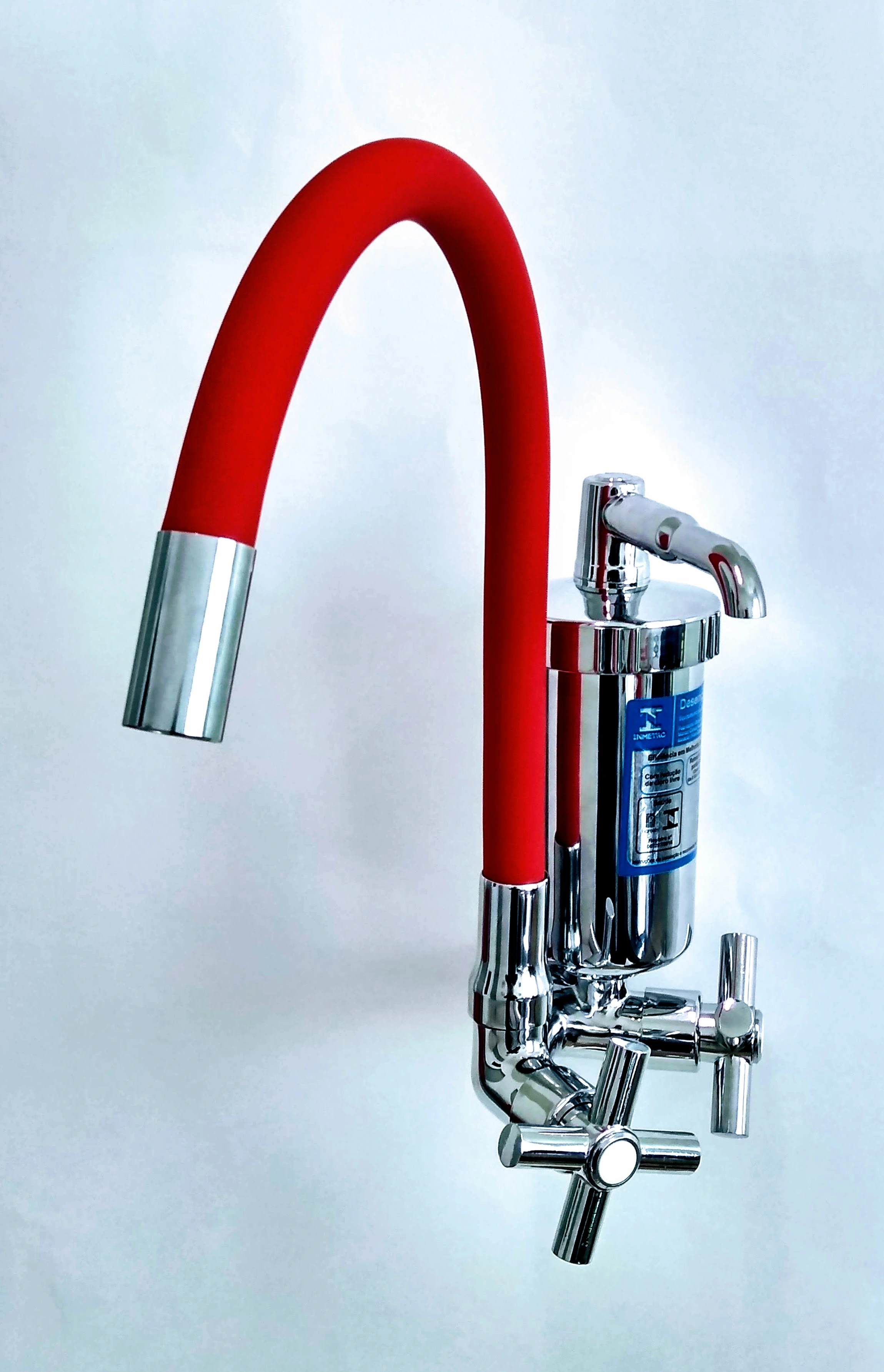 Torneira Gourmet Filtro C-64 Tubo Flexível Vermelho Parede 1/4 Volta