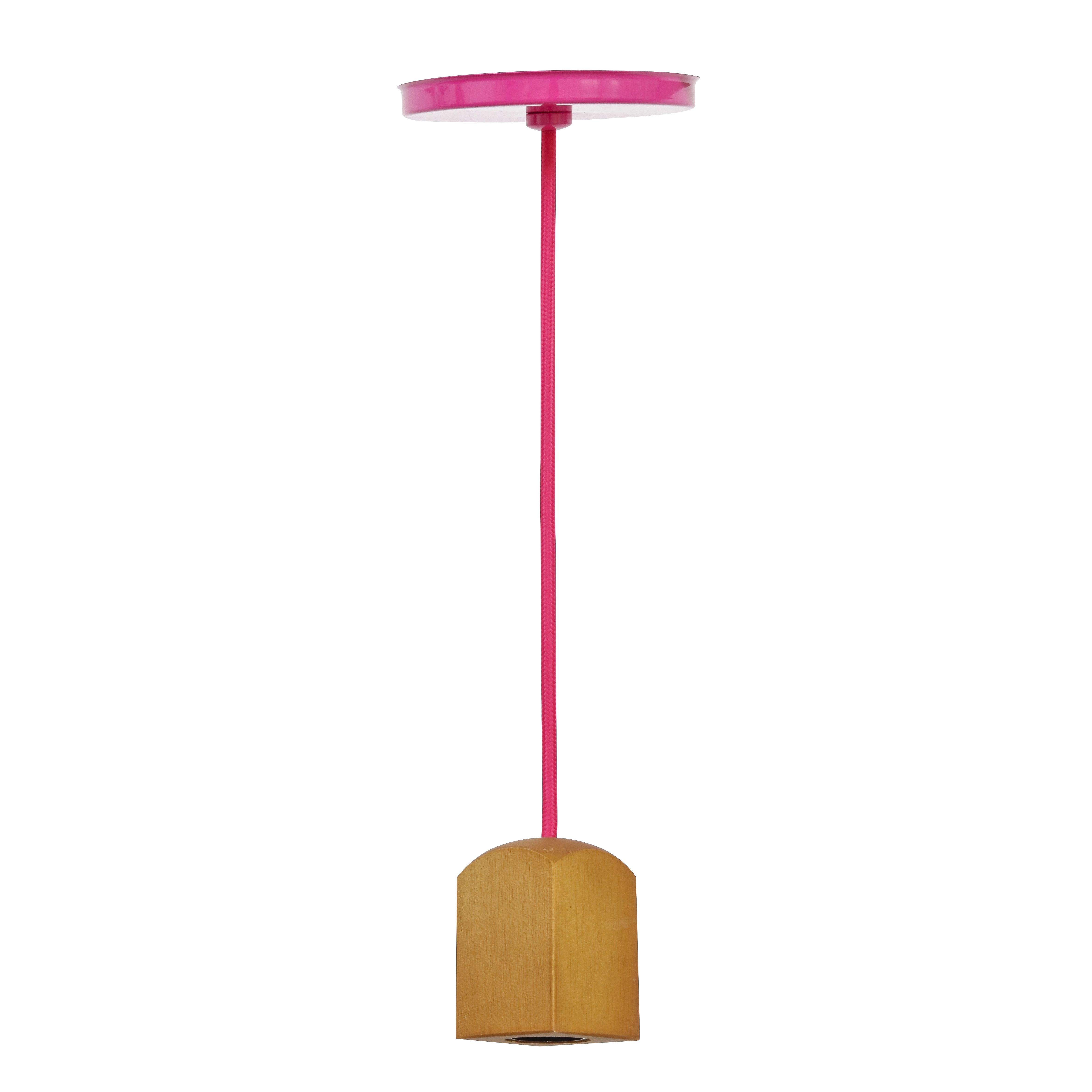 Pendente 1 Lâmpada Rosa Madeira Rosália Espaço Luz
