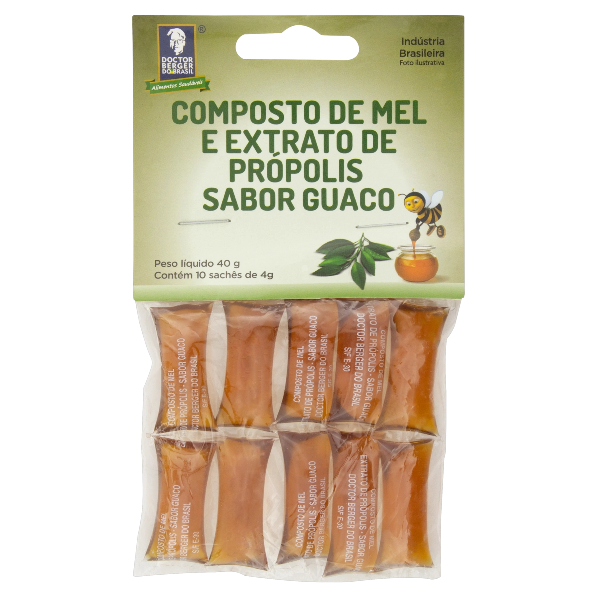 Mel Com Extrato De Própolis Guaco Doctor Berger Do Brasil Pacote 40g 10 Unidades