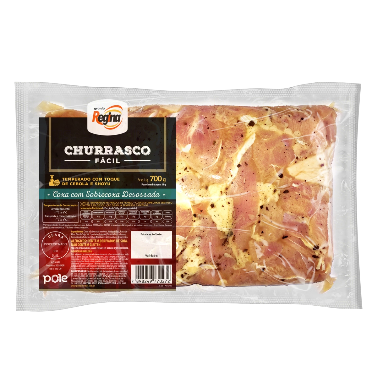 Coxa Com Sobrecoxa De Frango Resfriada Temperada Sem Osso Granja Regina Churrasco Fácil 700g