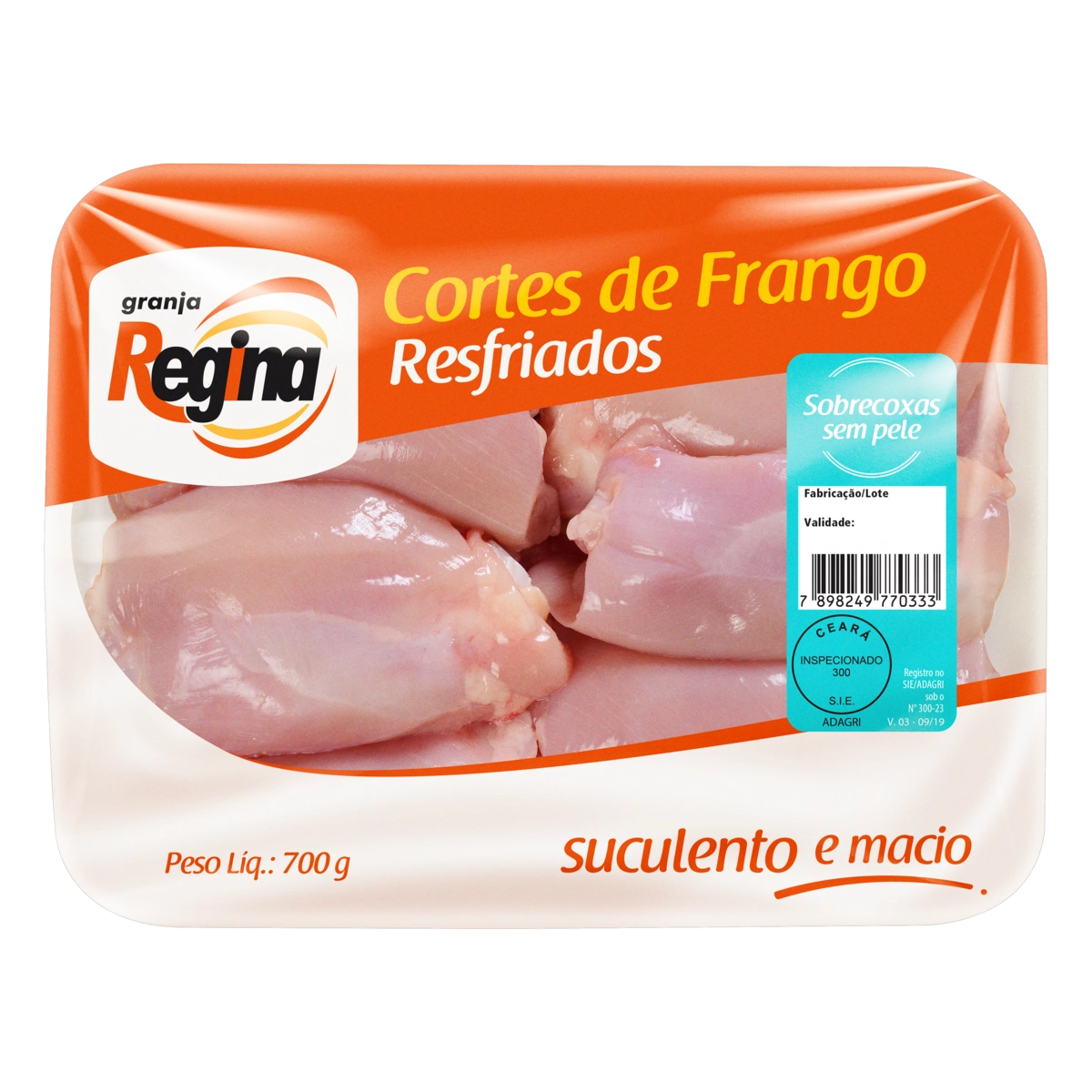 Sobrecoxa De Frango Resfriada Sem Pele Granja Regina 700g