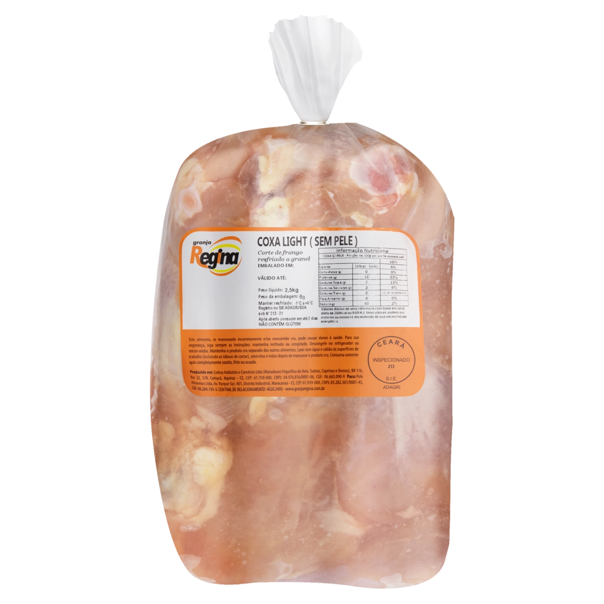 Coxa De Frango Resfriada Light Sem Pele Granja Regina 2,5kg