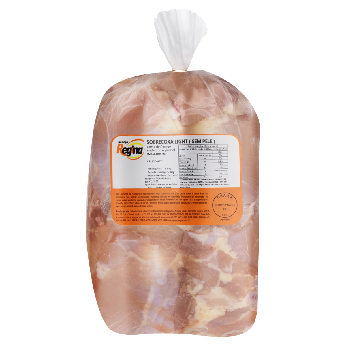 Sobrecoxa De Frango Resfriada Light Sem Pele Granja Regina 2,5kg