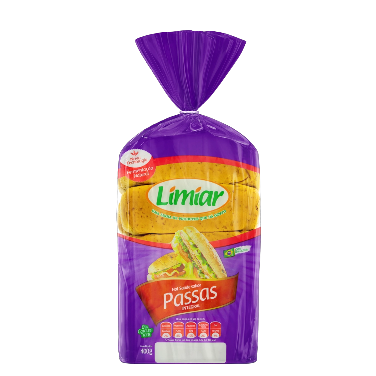 Pão Para Hot Dog Integral Passas Limiar Pacote 400g