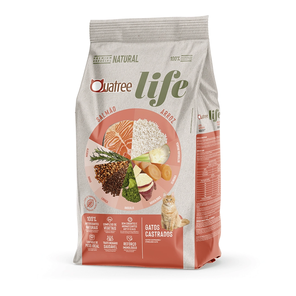 Ração Quatree Life Gatos Castrados Salmão E Arroz 20kg