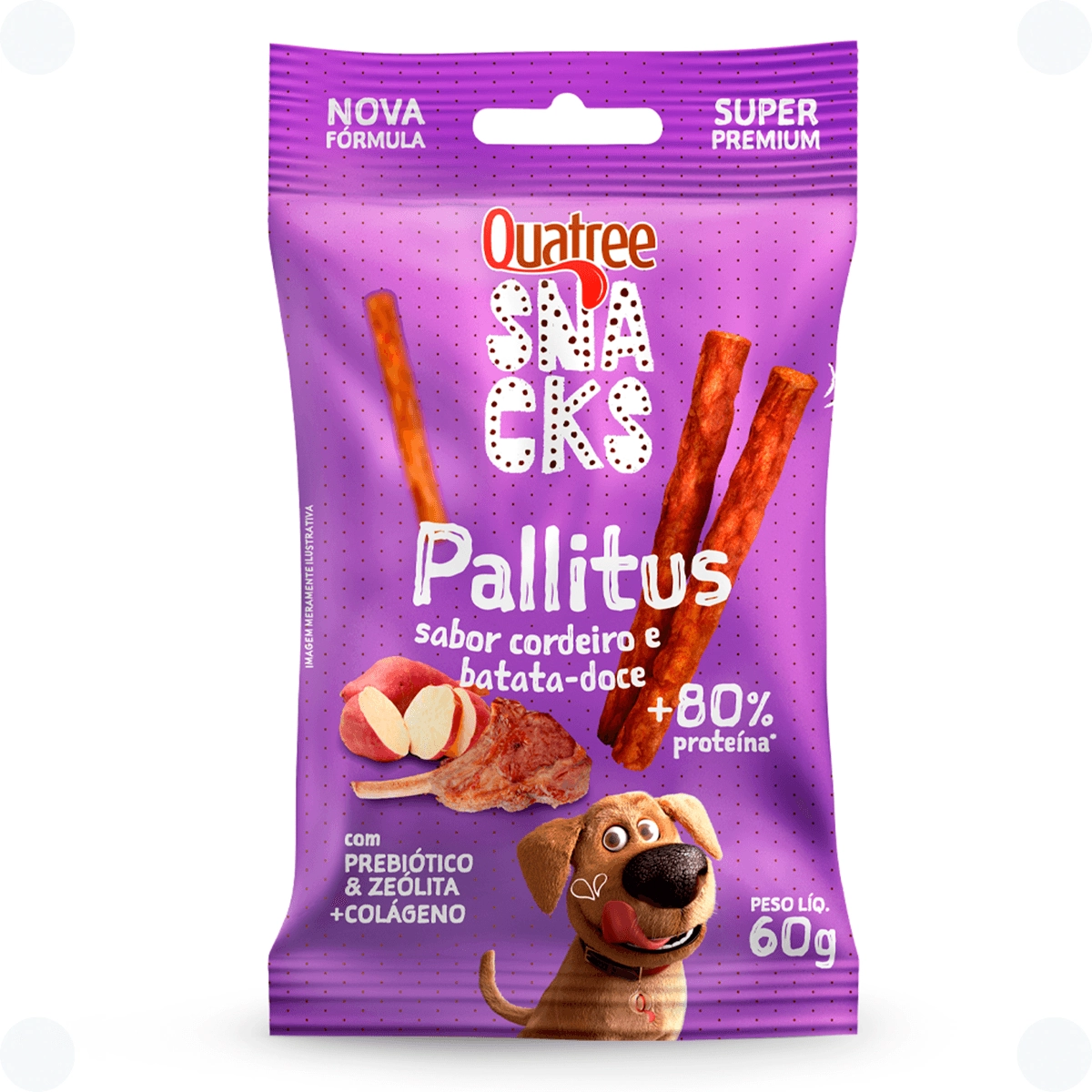 Snacks Pallitus Sabor Cordeiro E Batata Doce Quatree 60g