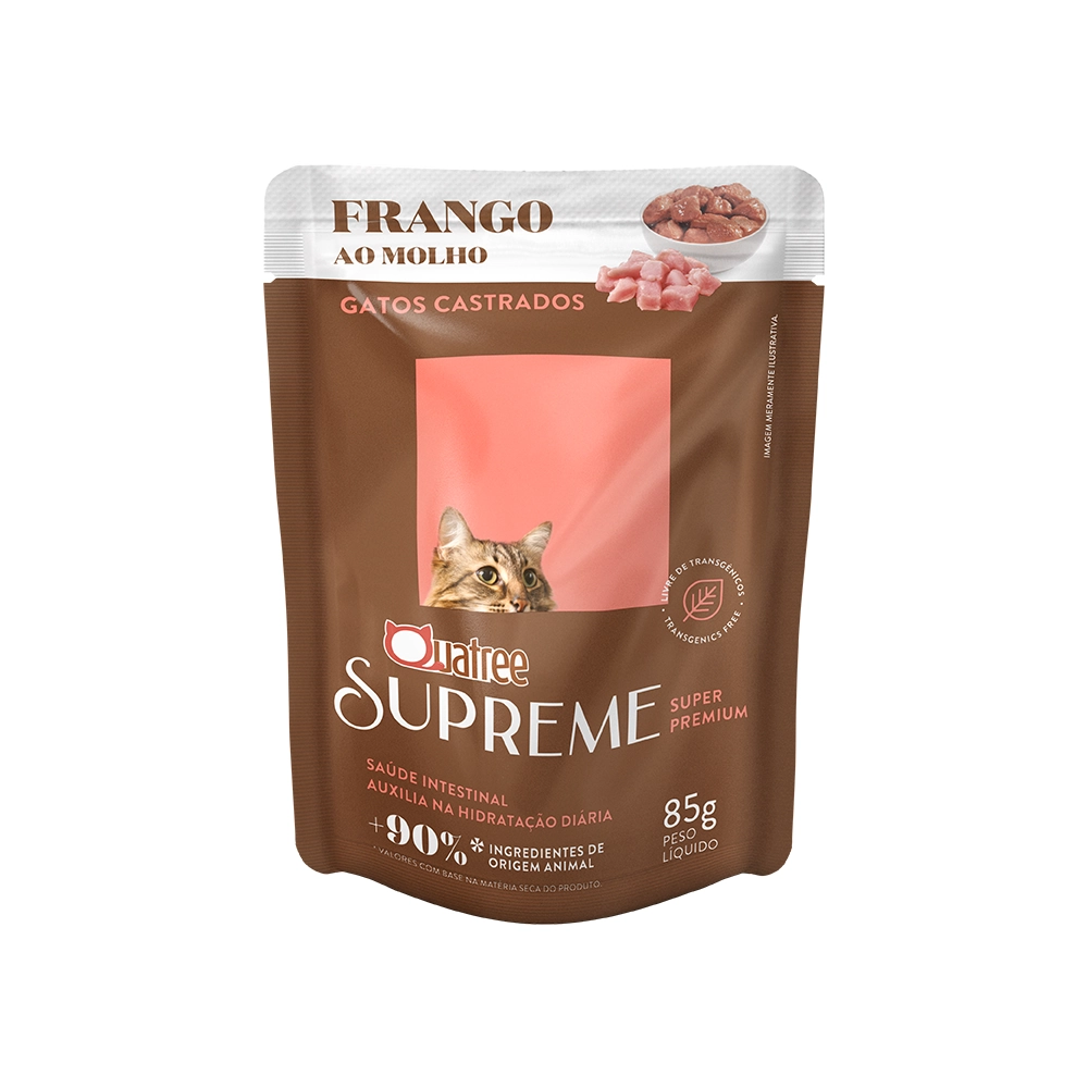 Alimento úmido Para Gatos Castrados Sabor Frango Supreme Quatree 85g