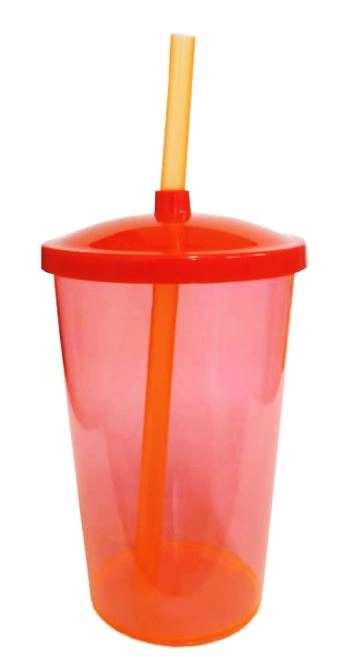 Copo Liso C/ Tampa Canudo 500ml Laranja Ref.328s E