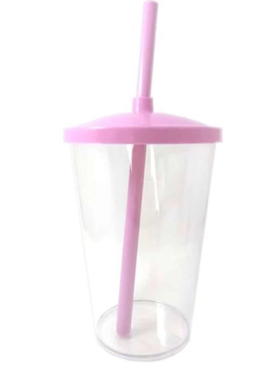 Copo Liso C/ Tampa Canudo 500ml Rosa Bebe Ref.328s J