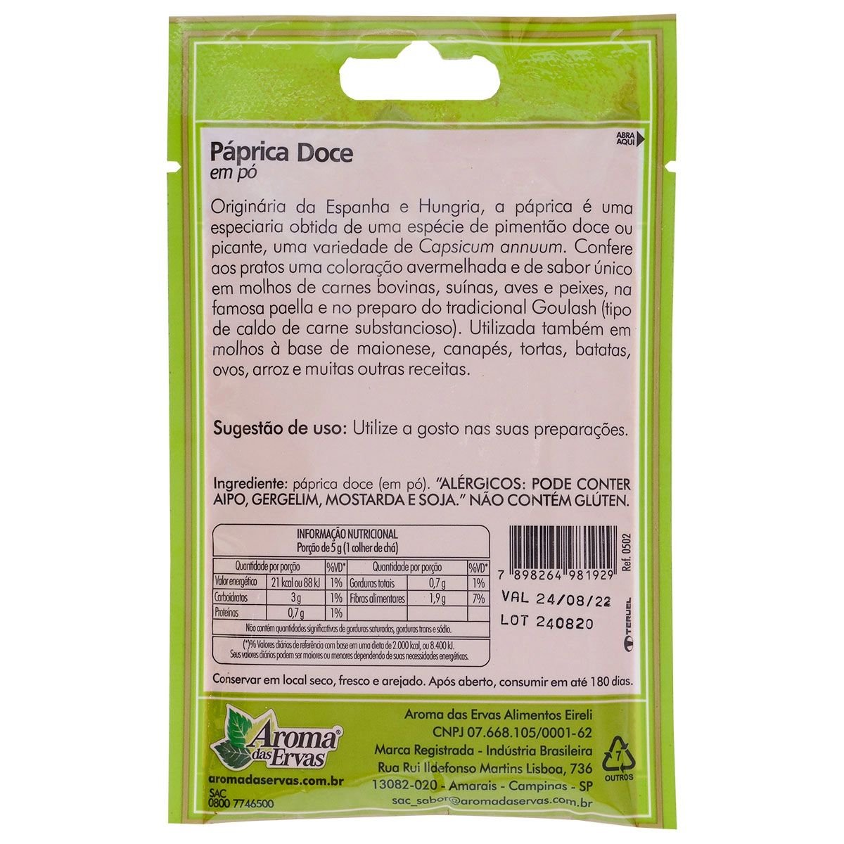 Paprica Doce Em Po Aroma Das Ervas 60g.