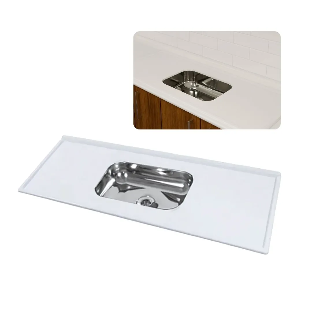 Pia De Cozinha 180cm Mármore Sintética Branca Cuba Inox N2  Branco